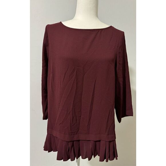 J. Jill burgundy pleated bottom top 3/4 sleeve S - Picture 1 of 6